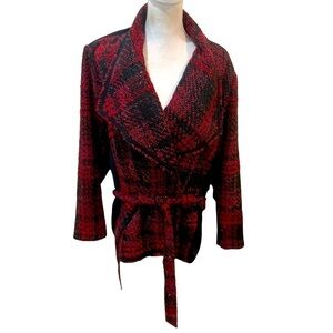 Lane Bryant red & black boucle tweed plaid outer jacket & Ponte knit back sz xl